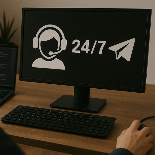 24/7 suporte em Telegram: bot ou agente vivo